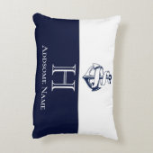 ネイビ航海のーブルーいかり沿岸モノグラムの アクセントクッション (裏面(縦))