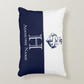 ネイビ航海のーブルーいかり沿岸モノグラムの アクセントクッション (正面(垂直))