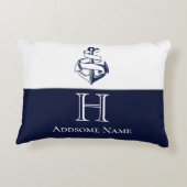 ネイビ航海のーブルーいかり沿岸モノグラムの アクセントクッション (裏面)