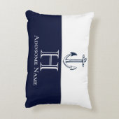 ネイビ航海のーブルーいかり沿岸モノグラムの アクセントクッション (裏面(縦))