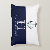 ネイビ航海のーブルーいかり沿岸モノグラムの アクセントクッション (正面(垂直))