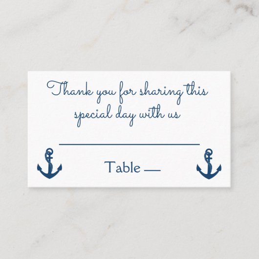 ネイビ航海のーブルーいかり結婚ズサンキュー プレイスカード (正面)