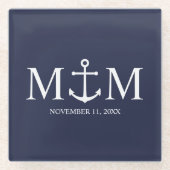 ネイビ航海のーブルーいかり結婚ズ ガラスコースター (正面)