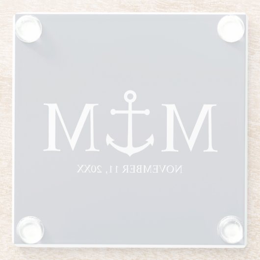 ネイビ航海のーブルーいかり結婚ズ ガラスコースター (裏面)