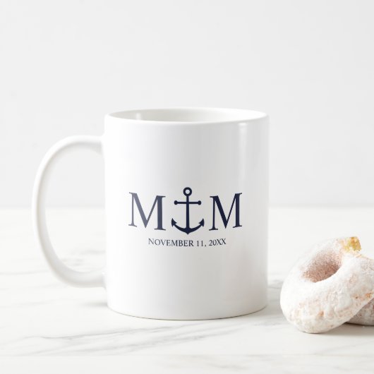 ネイビ航海のーブルーいかり結婚ズ コーヒーマグカップ (ドーナツ)