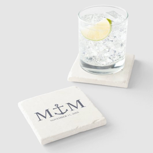 ネイビ航海のーブルーいかり結婚ズ ストーンコースター (横)