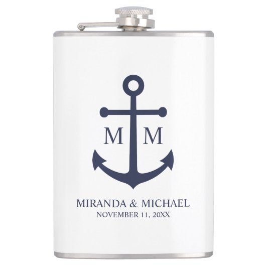 ネイビ航海のーブルーいかり結婚ズ フラスク (正面)
