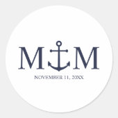 ネイビ航海のーブルーいかり結婚ズ ラウンドシール (正面)