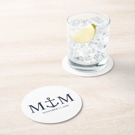 ネイビ航海のーブルーいかり結婚ズ ラウンドペーパーコースター (インサイチュ)