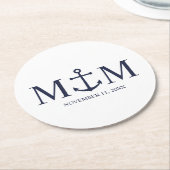 ネイビ航海のーブルーいかり結婚ズ ラウンドペーパーコースター (アングル)