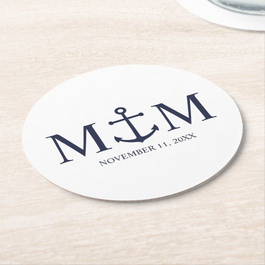 ネイビ航海のーブルーいかり結婚ズ ラウンドペーパーコースター (アングル)