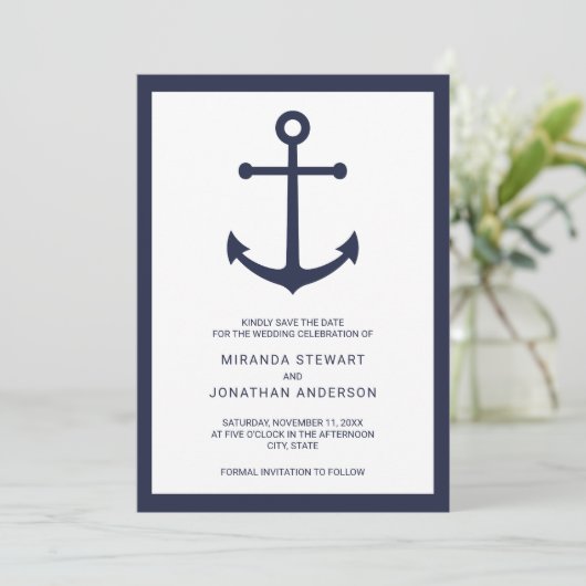 ネイビ航海のーブルーいかり結婚式の日付を保存 セーブザデート (スタンド正面)