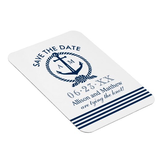 ネイビ航海のーブルーいかり結婚式の日付を保存 マグネット (右側)