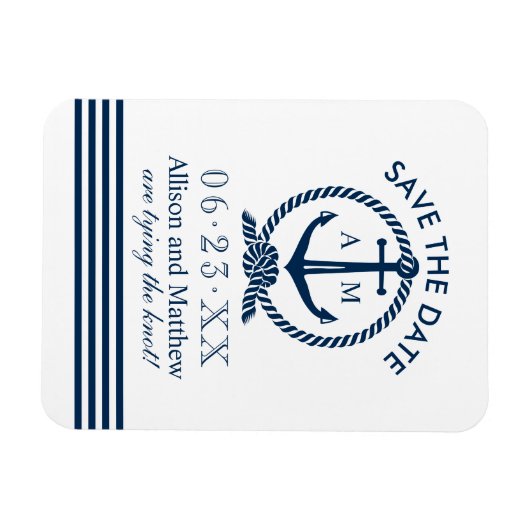 ネイビ航海のーブルーいかり結婚式の日付を保存 マグネット (横)