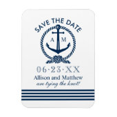 ネイビ航海のーブルーいかり結婚式の日付を保存 マグネット (縦)