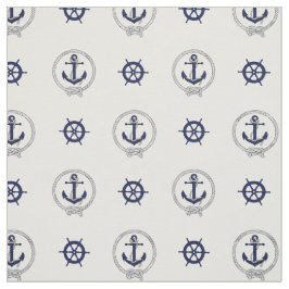 ネイビ航海のーブルーいかり/ブルー船の車輪 ファブリック