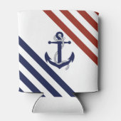 ネイビ航海のーブルーいかり/ロープ、レッド/ブルーストライプ 缶クーラー (裏面)