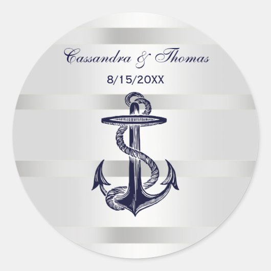 ネイビ航海のーブルーいかりWht BG R封筒用シール ラウンドシール (正面)