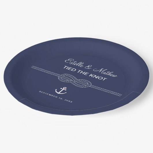 ネイビ航海のーブルーが結び付け結婚た ペーパープレート (アングル)