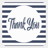 ネイビ航海のーブルーとホワイトのに感謝ストライプ スクエアシール (正面)