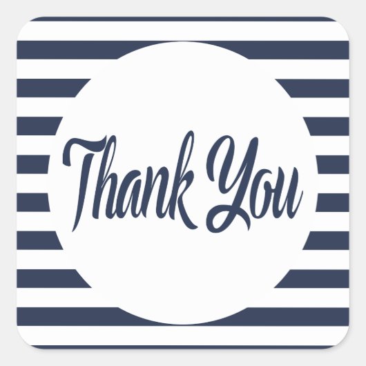 ネイビ航海のーブルーとホワイトのに感謝ストライプ スクエアシール (正面)