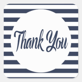ネイビ航海のーブルーとホワイトのに感謝ストライプ スクエアシール