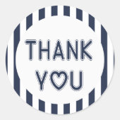 ネイビ航海のーブルーとホワイトのに感謝ストライプ ラウンドシール (正面)