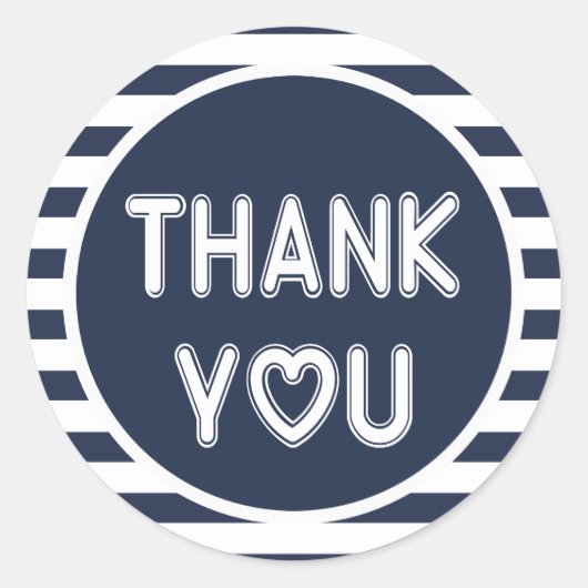 ネイビ航海のーブルーとホワイトのに感謝ストライプ ラウンドシール (正面)