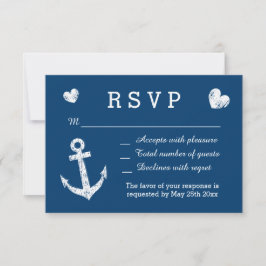 ネイビ航海のーブルーとホワイトのRSVP結婚カード 出欠カード