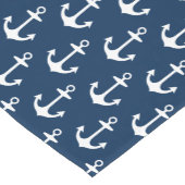 ネイビ航海のーブルーとホワイトボートのいかりパターン ショートテーブルランナー (コーナー)