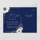 ネイビ航海のーブルーとホワイト日付の保存 案内ポストカード (裏面)