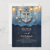 ネイビ航海のーブルーと金ゴールドいかり結婚ズ 招待状 (正面)