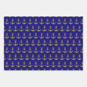 ネイビ航海のーブルーのいかり&船舶用車輪パターン ラッピングペーパーシート (正面)