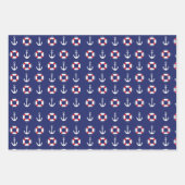 ネイビ航海のーブルーのいかり&船舶用車輪パターン ラッピングペーパーシート (正面3)