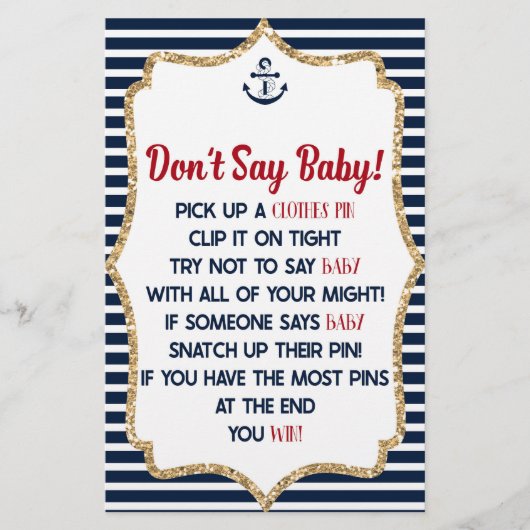 ネイビ航海のーブルーは赤ちゃんシャワーのゲームを言わない 便箋 (正面)