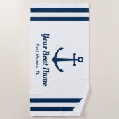ネイビ航海のーブルーカスタムのボート名 ビーチタオル (正面)