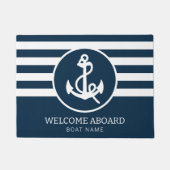 ネイビ航海のーブルーカスタムボートネームWelcome Aboard ドアマット (正面)