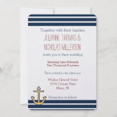 ネイビ航海のーブルーストライプいかり結婚ズ 招待状 (正面)