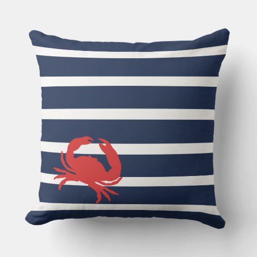 ネイビ航海のーブルーストライプズ赤カニの船名 クッション (正面)
