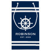 ネイビ航海のーブルーストライプド・ホワイト結婚ズ抱き枕 スモールペーパーバッグ (裏面)