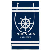 ネイビ航海のーブルーストライプド・ホワイト結婚ズ抱き枕 スモールペーパーバッグ (正面)