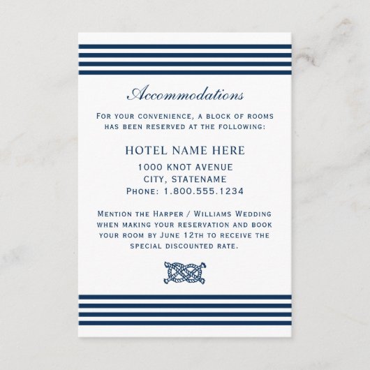ネイビ航海のーブルーストライプホテル結婚宿泊施設 エンクロージャーカード (正面)