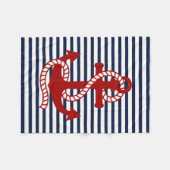 ネイビ航海のーブルーストライプホワイトいかり フリースブランケット (正面(横))