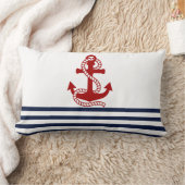ネイビ航海のーブルーストライプホワイトいかり ランバークッション (ブランケット)