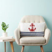 ネイビ航海のーブルーストライプホワイトいかり ランバークッション (椅子)