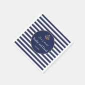 ネイビ航海のーブルーストライプ金ゴールド結婚いかり スタンダードカクテルナプキン (角)