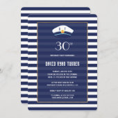 ネイビ航海のーブルーストライプ金ゴールド誕生会 招待状 (正面/裏面)