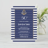 ネイビ航海のーブルーストライプ金ゴールド誕生会 招待状 (スタンド正面)