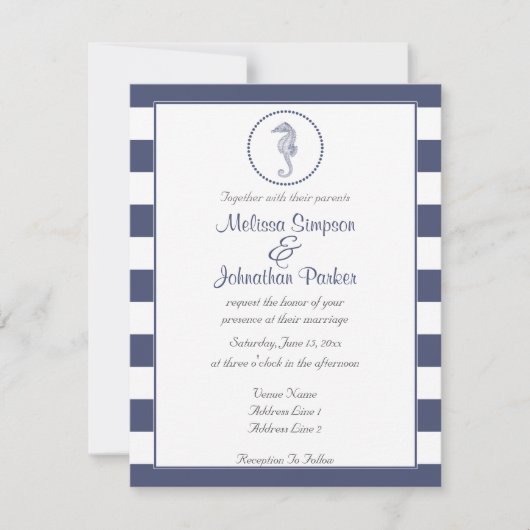 ネイビ航海のーブルーストライプ|海馬 招待状 (正面)