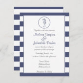 ネイビ航海のーブルーストライプ|海馬 招待状 (正面/裏面)